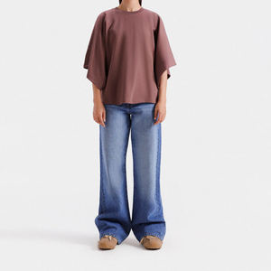 เสื้อยืดสีคุณภาพดีที่สุดสำหรับผู้หญิง แขนทรงปีกค้างคาว ขนาดใหญ่ สีม่วงอมน้ำตาล มีทุกขนาด ทรงหลวมใส่สบาย - Product Image 1