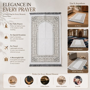 Alfombra de Oración Islámica de Chenilla Blanca con Diseño de Mihrab, Alfombra de Oración Musulmana para Hajj, Umrah, Ramadán, Regalo de Eid, Hecho en Turquía - Product Image 2