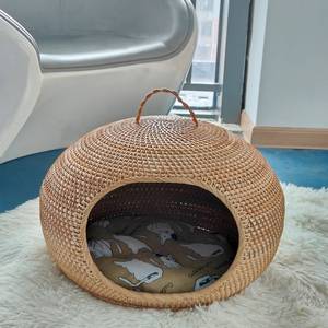 CHEAPSALE Cama de gato de ratán redonda hecha a mano | Casa de gato, accesorios para gatos | El mejor regalo para tus mascotas | Interior lindo para el hogar - Product Image 2