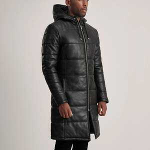 Abrigo Acolchado de Cuero con Capucha para Hombre Floyd, Abrigo Negro con Relleno de Plumón - Product Image 2