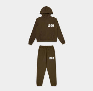 2025 Wholesale 100% Polyester Winter Fleece Breathable <b>Top</b> Selling Brown Hoodie Sweatpants Set Custom Tracksuits Joggers - Product Image 1