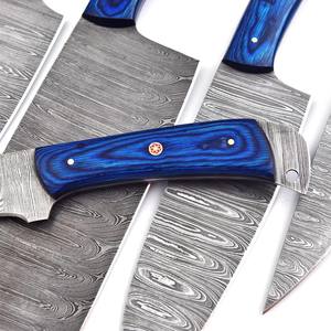 Ensemble de couteaux de chef en acier Damas à cinq pièces Nordic Forge, manches en bois Pakka, fabrication artisanale OEM, couteaux de cuisine à lame pleine - Product Image 2