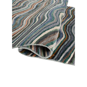 Alfombra de Lana y Seda de Bambú Azul de Lujo Manchaha, Tejida a Mano, Diseño Floral Abstracto, Lavable, de Yute, para el Hogar - Product Image 2