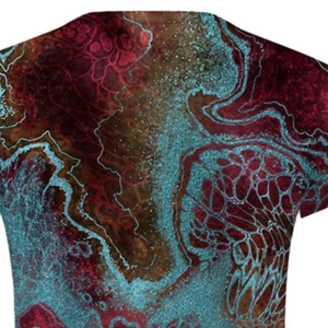 T-shirt à manches courtes pour homme, bleu et or, imprimé abstrait, col rond, coupe décontractée, imprimé par sublimation, polyester tricoté respirant - Product Image 6