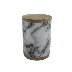 กล่องกลมไม้และหินอ่อนสีขาวพร้อมฝาปิดกล่องโหลสีน้ำตาลสำหรับตกแต่งห้องครัวและบนโต๊ะงานแฮนด์เมดจำนวนมากดีไซน์แฟนซี - Product Image 1