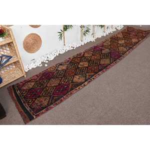 2.5x12.7 ft Rug, Vintage Turkish Rug, <b>Red</b> Ombr <b>Wool</b> Rug - Product Image 4