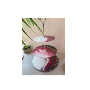 Support à gâteau rond de luxe en or perle résine et piédestal en métal pour outils de gâteau d'affichage de fête d'anniversaire de mariage et de dessert - Product Image 5