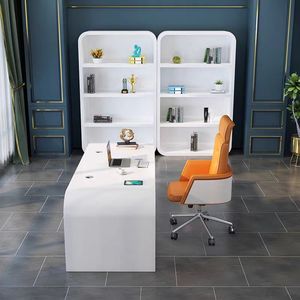Premium Modern White <b>Painted</b> Wooden Bookcase Minimalist Light Luxury Office Bookshelf Storage Cabinet Wholesale - Product Image 3