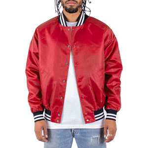 Veste de baseball en satin à fermeture à pression pour homme, couleur unie, violette, vente en gros - Product Image 1