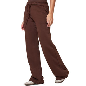 Ensembles de sport de survêtement imprimé d'hiver lourd marron pour femmes ensemble de survêtement confortable coton survêtements évasés de haute qualité - Product Image 3