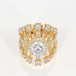 Round Cut Moissanite Diamond <b>Cocktail</b> <b>Ring</b> with 9K <b>Gold</b> Elegant <b>Cocktail</b> <b>Ring</b> for Women - Product Image 1