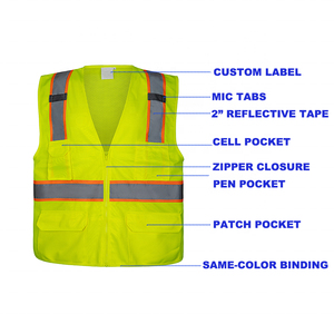 Ansi Class 2เสื้อกั๊กสะท้อนแสง2สีสีเหลือง, เสื้อกั๊กตาข่ายระบายอากาศได้เทปสะท้อนแสง2นิ้วมีซิปปิดปรับแต่งโลโก้ได้ - Product Image 3