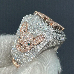 925 Sterling Silver Letter Rign <b>Iced</b> Out Moissanite Diamond Hip Hop Statement Bold Custom <b>Ring</b> Gift for Him Her - Product Image 2