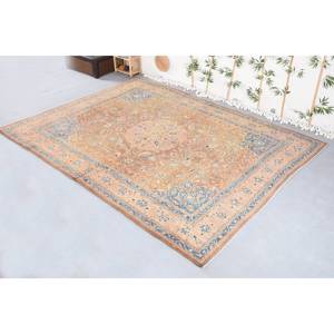 Alfombra turca vintage clásica marrón azul 9,8X13,1 pies hecha a mano pelo de felpa forma rectangular Tabriz Patchwork lana poliéster látex - Product Image 4