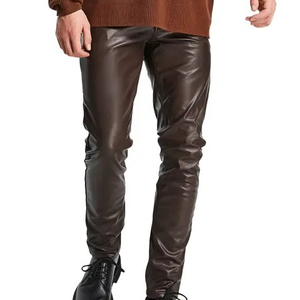 Slim Fit Elástico Moda Pu Leather Stack Pantalones para hombres Motocicleta Thin Streetwear Stacked Flare Faux Leather Pantalones - Product Image 1