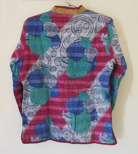 Vintage Y2K XL Kantha chần Áo khoác khâu tay bông đầy Áo v-cổ áo túi trang trí bền vững in vải - Product Image 5