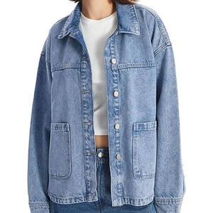 Veste en jean bleu clair pour femmes, vêtements d'extérieur décontractés boutonnés sur le devant, veste en jean coupe décontractée - Product Image 1