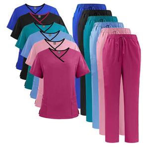 Cómodo transpirable Spandex mujeres de dos piezas de enfermería Scrubs Set logotipo personalizado Hospital Jogger uniformes al por mayor de lona - Product Image 1