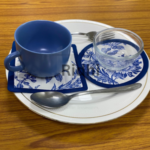 Ensemble de dessous-de-verre en coton écologique imprimé à la main, avec passepoil matelassé, bleu progressif, 5x5 pouces, tapis pour tasse à thé, décoration de table bohème - Product Image 4