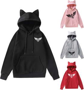 Sweat-shirt à capuche unisexe 100% coton 400 g/m² épais avec oreille de chat, coupe régulière, avec long badge personnalisé pour l'hiver - Product Image 3