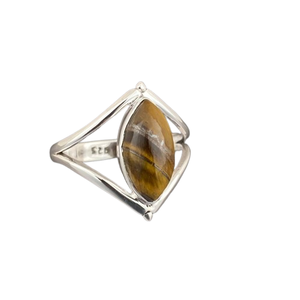 Piedra preciosa de ojo de tigre, piedra preciosa Natural, anillo Simple hecho a mano, joyería de plata de ley 925 sólida, anillo estampado de plata de ley 925 - Product Image 1