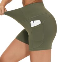 Shorts de sport simples pour femmes, poches utilitaires, multi-usages, respirants, tissu extensible quadridirectionnel en spandex/nylon, taille haute, séchage rapide