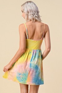 2025เดรสแขนกุดมัดย้อมลายดอกไม้สำหรับผู้หญิงเดรสสายเดี่ยวเปิดหลังสีชมพูสีน้ำเงินและสีลูกกวาด - Product Image 5