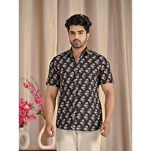 เสื้อเชิ้ตผ้าฝ้ายป๊อปลินสีดำสำหรับผู้ชาย คอตั้ง แขนครึ่ง ไซส์ 6XL สำหรับทำงาน - Product Image 4