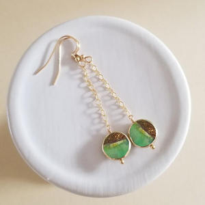 Boucles d'oreilles pendantes en forme de pièce de monnaie en chrysoprase, pierre précieuse naturelle verte, plaqué or rose, bijoux faits à la main pour femmes - Product Image 6