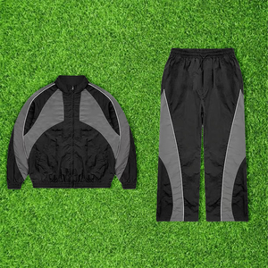Conjunto de chándal cortavientos de gran tamaño personalizado, pantalones de Jogger de nailon, chándal con cremallera reflectante, conjunto de chándal de nailon para hombre - Product Image 1