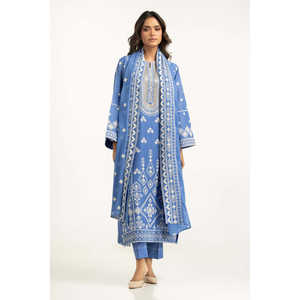 IUSTKSD-2053 Ensemble décontracté 3 pièces brodé en tissu lawn avec col mandarin, respirant, style boutique, taille unique pour événements diurnes - Product Image 1