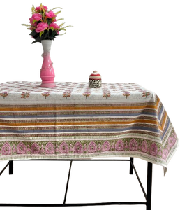 Mantel de Algodón Estampado a Mano: Rayas Florales, Lino Boho para Mesa de Comedor, Decoración Étnica para el Hogar al Mejor Precio - Product Image 1