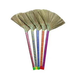 High Quality Wholesale Vietnam Grass broom with Colorful long handle