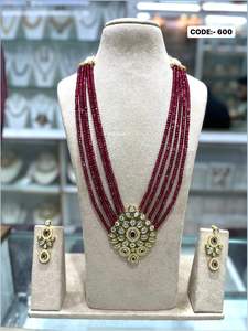 <b>Vintage</b> Kundan Brass Jewelry Set with Beaded <b>Necklace</b> & Earrings for Party - Product Image 6