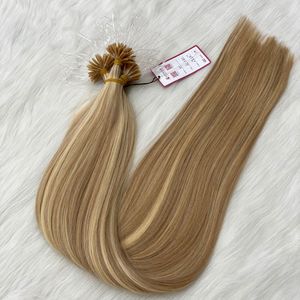 Extensions de cheveux humains vietnamiens de luxe 100g, à clips, avec ruban adhésif italien, double trame, plastique flexible, blond, nano anneaux, kératine - Product Image 1