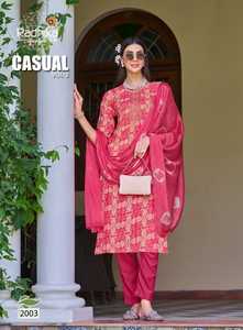 Maruti Fashion Exclusivo Heavy Rayon Foil Print Kurta Pant Set Bordado Trabajo Gasa Dupatta Nueva ropa India pakistaní - Product Image 3