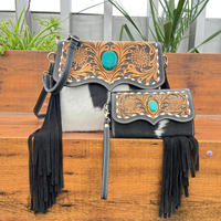 Vente en gros de nouveaux sacs à main vintage en cuir de vachette usinés à la main et pochette en cuir de vachette usinés à la main ensemble combiné de 2 pièces pour femmes