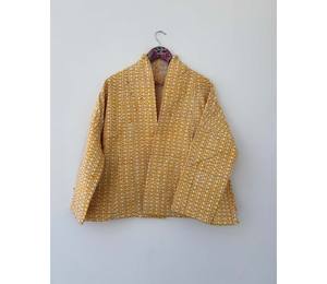 Chaqueta de algodón hecha a mano unisex, abrigo de invierno acolchado Kantha, Kimono frontal abierto, tela estampada, técnicas de punto, bolsillo - Product Image 1