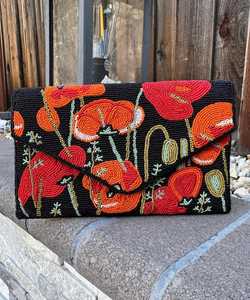 California coquelicots sac, pochette perlée à la main, pochette perlée florale, sac de soirée avec ficelle, cadeau pour elle, - Product Image 1