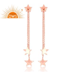 Pendientes de Plata de Ley chapados en oro rosa hechos a mano, diseño de estrella de piedras preciosas de topacio blanco Natural, joyería para mujer, regalo para - Product Image 4