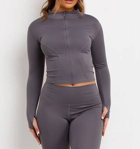 Magnifique ensemble de gymnastique 2 pièces pour femme veste à glissière à manches longues et leggings taille haute pour l'entraînement, le yoga et le fitness - Product Image 6