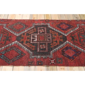 Turkish <b>Runner</b> Rug 3.5x9.6 ft (106x293 cm), Herki <b>Red</b> Geometric Vintage Rug - Product Image 3