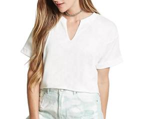 Camiseta de manga corta para mujer, Blusa de manga corta y cuello elegante, Top de alta calidad con descuento - Product Image 1