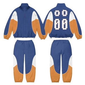 Fabricant de vêtements Streetwear Veste zippée Jogger Sets Nylon Color Block Windbreaker Tracksuits pour hommes - Product Image 3