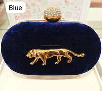 Baru datang buatan tangan yang menakjubkan beludru Royal warna-warni Tiger Broach unik pengantin malam kopling dompet wanita rantai logam Dompet