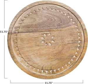 Plateau en bois de manguier gravé rond X 2-3/4 "H Plateau de service en bois naturel Vaisselle naturelle légère pour steak - Product Image 4