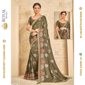 Collection de saris, nouveau design magnifique, soie, mariage, femmes adultes, lavable, Inde et Pakistan, gaufré, vert émeraude, lavage à la main, 1000 - Product Image 3