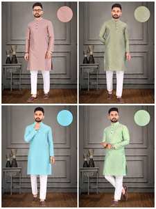 Kurta Pyjama Prêt-à-Porter pour Homme en Rayonne, Soie et Coton, Brodé de Paillettes, Style Indien et Pakistanais, Idéal pour les Festivals et les Fêtes - Product Image 2