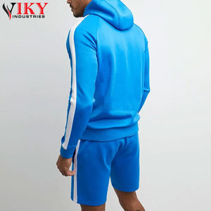 Ensemble sweat à capuche et short pour homme de style simple et unique avec cordon de serrage Ensemble décontracté pour homme en bleu et blanc Ensemble sweat à capuche et short - Product Image 3