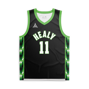 Maillot de basket simple Healy à blocs de couleur et rayures diagonales, col en V, personnalisé pour hommes, femmes et équipes scolaires - Product Image 1